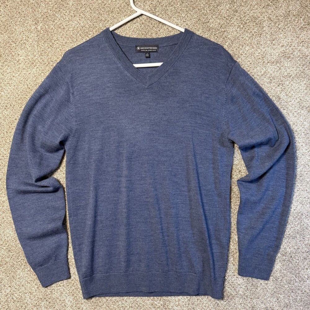 Hart Schaffner Marx Extra Fine Merino Wool V-Neck Sweater Navy Men's Small